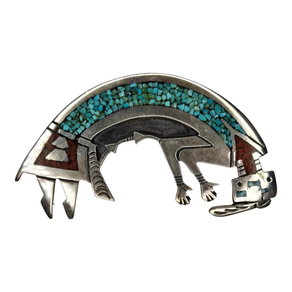 Tommy Singer Navajo Sterling Silver‎ Rainbow Man Chip Inlay Barrette